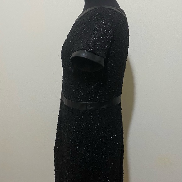 Karl Lagerfeld Black Textured Dress with Faux Leather Trim - Picture 3 of 9